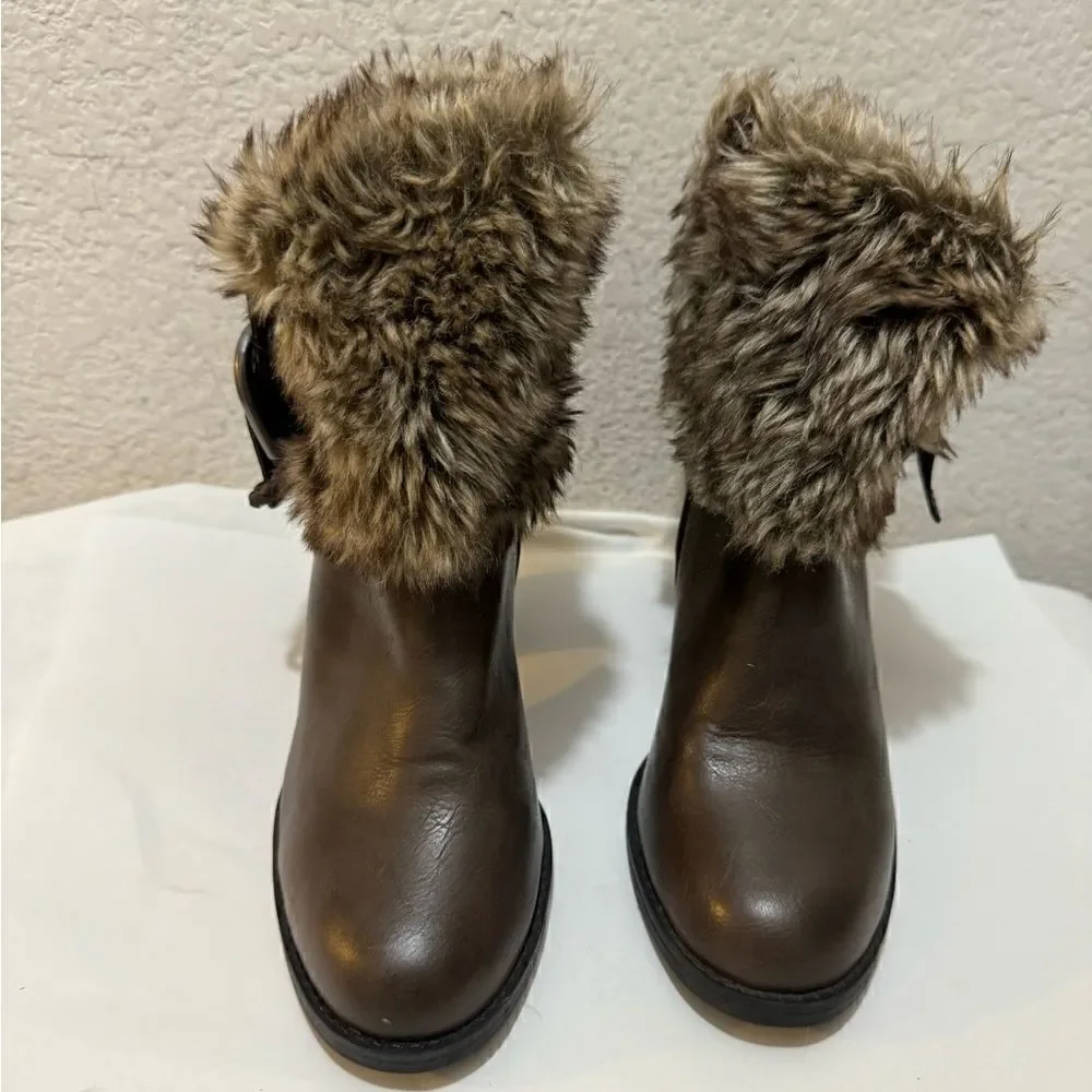 Sugar Pursuit Brown Boots with Faux Fur Collar